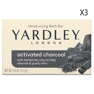 Yardley Activated Charcoal Moisturizing Bath Bar 4oz / 113g 3 Packs