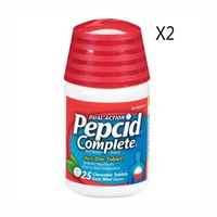 Pepcid Complete Dual Action Acid Reducer Cool Mint Flavor 25 Chewable Tablets 2 Packs