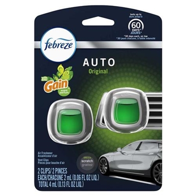 Febreze Auto Air Freshener Gain Original Scent 60 Days 2 Clips 0.13oz / 4ml