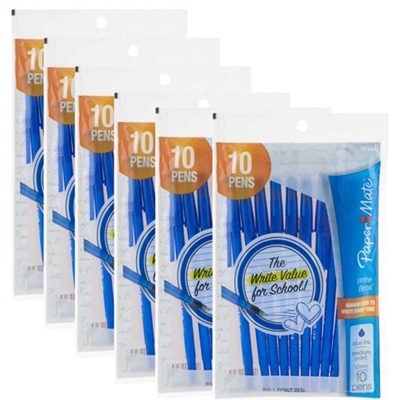 Paper Mate Blue Ink Ball Point Pen 10 Pens 6 Packs