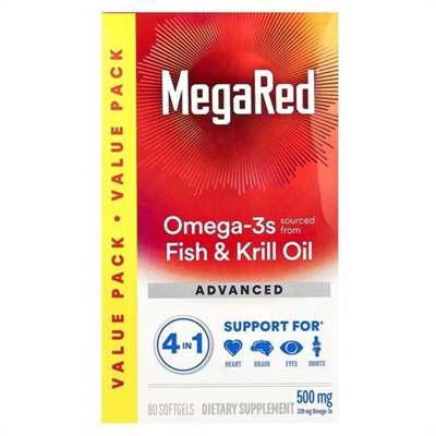 Schiff MegaRed Advanced 4 In 1 Omega 3 Fish  Krill Oil 80 Softgels