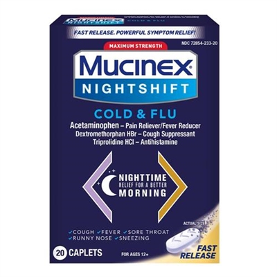 Mucinex Maximum Strength Nightshift Cold and Flu 20 Caplets