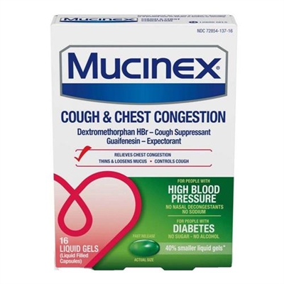 Mucinex High Blood Pressure Cough And Chest Congestion 16 Liquid Gels