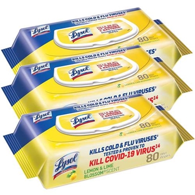 Lysol Disinfecting Wipes Lemon and Lime Blossom Scent 80 Wet Wipes 3 Packs