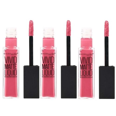 Maybelline Vivid Matte Liquid Lipstick 15 Pink Charge 3 Packs 0.26 oz / 7.7ml