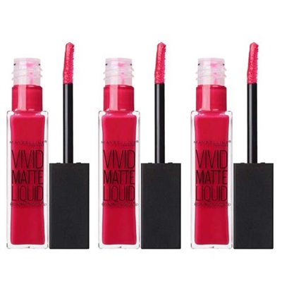 Maybelline Vivid Matte Liquid Lipstick 25 Fuchsia Ecstasy 3 Packs 0.26 oz / 7.7ml