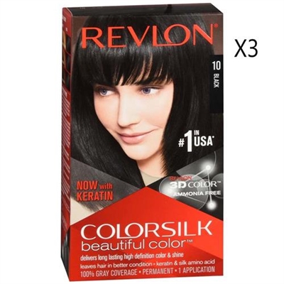Revlon Colorsilk Beautiful Color Hair Dye 10 Black 3 Packs