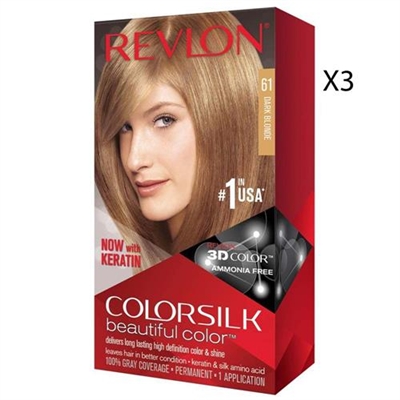 Revlon Colorsilk Beautiful Color Hair Dye 61 Dark Blonde 3 Packs