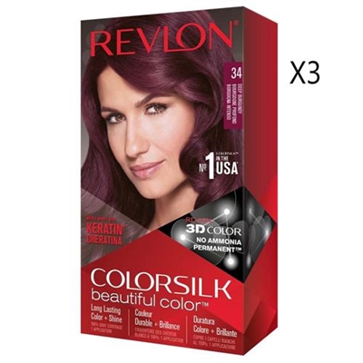 Revlon Colorsilk Beautiful Color Hair Dye 34 Deep Burgundy 3 Packs