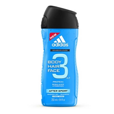 Adidas After Sport Face & Hair & Body Shower Gel Shampoo for Men 8.4oz