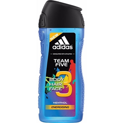 Adidas Team Five Energising 3 In 1 Body, Hair, & Face Shower Gel for Men 8.4oz / 250ml