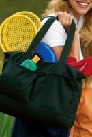 Port & Company Double Pocket Tote Bags B450. Embroidery available. Same Day Shipping available on blanks. Quantity Discounts. No Minimum Purchase Required.