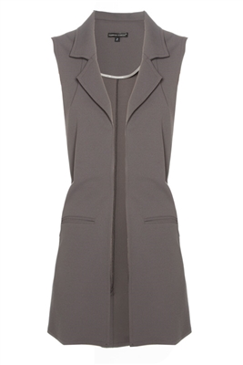 'Stella' Long Crepe Vest | Gray Pumice