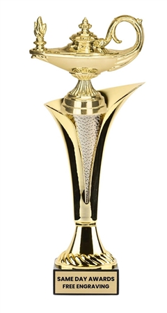 Typhoon Cup Series Lamp of Learning Trophy with gold open cup, marble base, and engraved plate