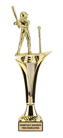 Typhoon Cup Girls T-Ball Trophy with gold cup, T-Ball figure, and marble base with engraved plate