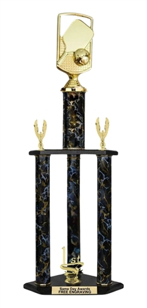 3 Column Pickleball Trophy Custom Engraved Championship Award with Multiple Sizes and Colors