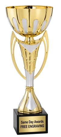 Gold Prince championship trophy cup with Italian marble base and custom engraved award plate