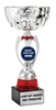 11.75 inch red and silver metal cup trophy with custom logo engraving and marble base championship award