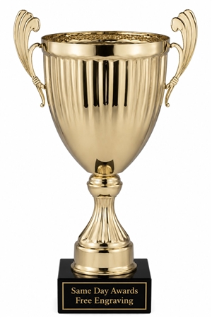 Providence Gold Metal Trophy Cup Championship Award with polished gold metal cup and black marble base