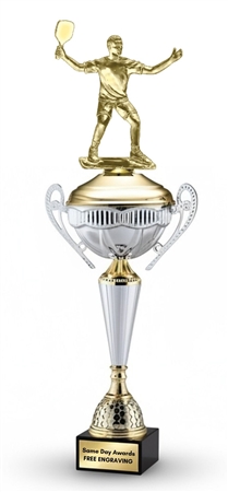 Men's Polaris Pickleball Trophy Cup Custom Engraved Championship Award with Marble Base