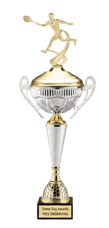 Polaris Male Tennis Trophy Metal Cup with Marble Base and Custom Engraving