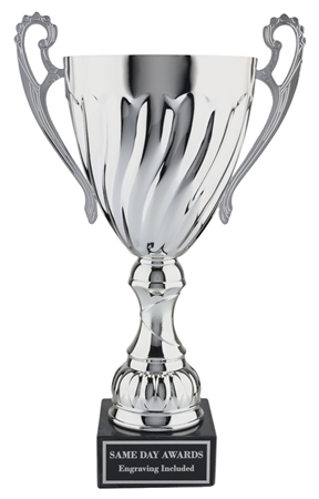 Valiant Silver championship trophy cup with genuine Italian marble base and classic winner award design