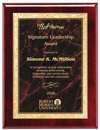 Classic Rosewood Red Recognition Plaque with Solid Red Brass Engraving Plate and Gold Flake Border