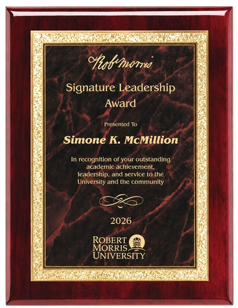 Classic Rosewood Red Recognition Plaque with Solid Red Brass Engraving Plate and Gold Flake Border