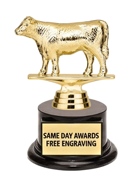 5.5 Inch Gold Angus Cow Trophy with Free Custom Engraving on Weighted Ebony Base for Livestock Shows, Angus Cattle Awards, FFA and 4-H Competitions