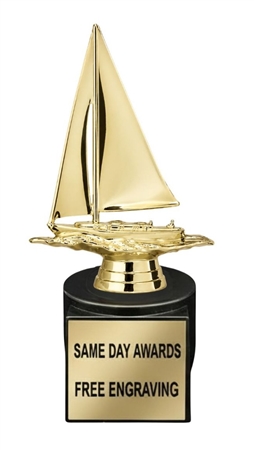 Gold Sailboat Trophy with free custom engraving for sailing competitions and regattas