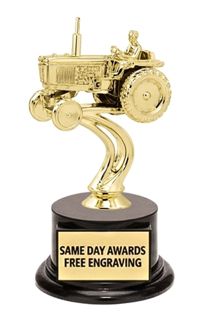 Gold Tractor Trophy with Free Custom Engraving on Weighted Ebony Base - 7 Inch Farm Equipment Award for Tractor Pulls, Agriculture, FFA, 4-H and Farming Competitions