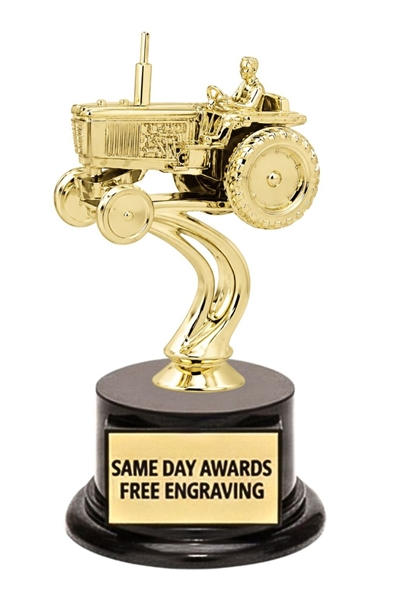 Gold Tractor Trophy with Free Custom Engraving on Weighted Ebony Base - 7 Inch Farm Equipment Award for Tractor Pulls, Agriculture, FFA, 4-H and Farming Competitions