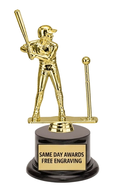 Classic Gold Boys T-Ball Trophy with gold batter figure on weighted base and free engraving