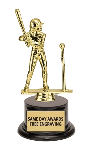 Classic Gold Girls T-Ball Trophy with gold batter figure and free custom engraving