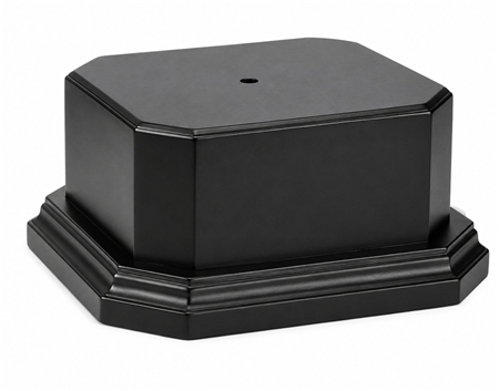 Premium ebony sculpted wood trophy base with stepped architectural design and mounting hole for custom awards and trophy displays