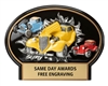 3D hot rod burst thru plaque custom engraved car show award 7.25 x 5.5 inch automotive recognition trophy