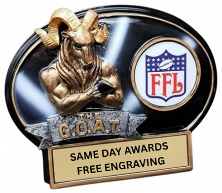 Clearance fantasy football GOAT trophy plaque with free custom engraving