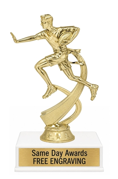 Classic Boys Flag Football Trophy with custom engraved gold plate and detailed football player figure