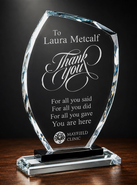 Burlington Executive Faceted Glass Recognition Award custom engraved leadership trophy for employee appreciation, executive recognition, and corporate achievement awards.