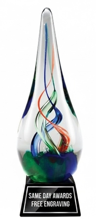 Mattahorn Hand-Blown Art Glass Recognition Trophy with Genuine Marble Base and Personalized Engraving