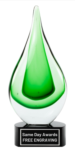 Emerald Shades Hand-Blown Art Glass Recognition Award with Green Swirl Design and Custom Engraving