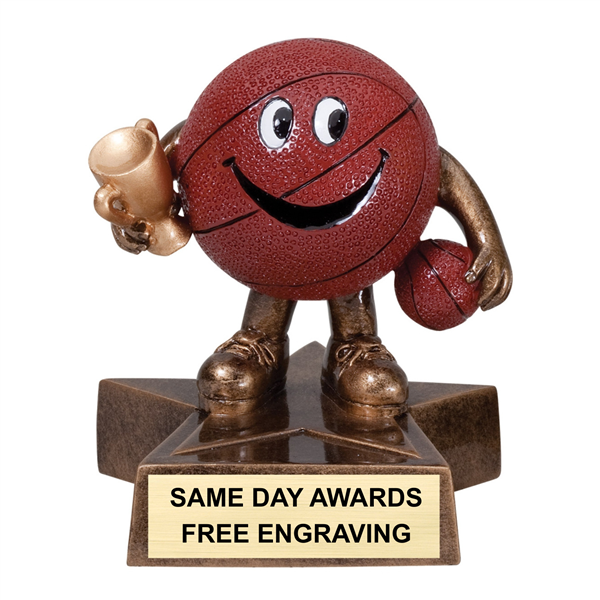 4 inch Lil Buddy basketball trophy made of resin with engraved plate