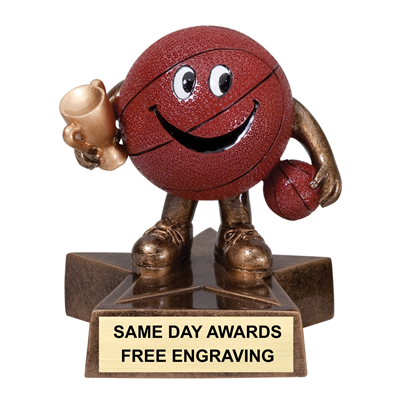 4 inch Lil Buddy basketball trophy made of resin with engraved plate