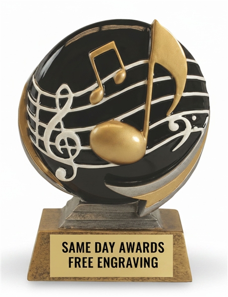 Mini Motion Full Color Music trophy 5 inch resin with vibrant color and engraved plate