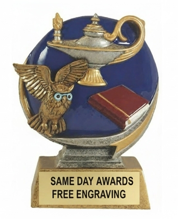 Lamp of Knowledge academic trophy with custom engraving for student achievement awards, honor roll recognition, graduation ceremonies, and school award programs.