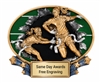 Girls Flag Football Burst Thru Explosion Plaque featuring 3D football players with custom engraved gold plate