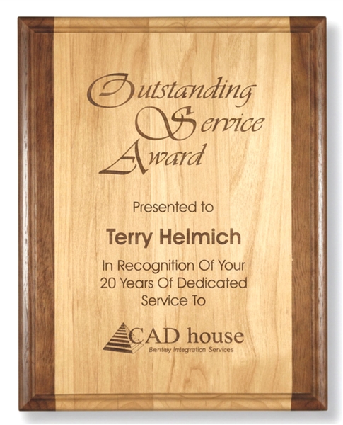 Red alder wood recognition plaque with custom laser engraved personalization