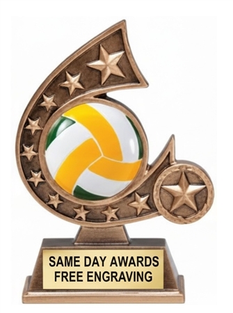Comet Volleyball Trophy with free engraving custom volleyball team and player award featuring dynamic star and comet design
