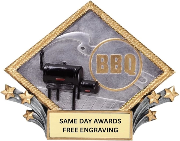3D Burst Thru BBQ Plaque Award featuring grill design and custom engraved nameplate