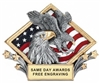 3D Burst Thru Eagle Patriotic Plaque with American flag backdrop custom engraved patriotic recognition award